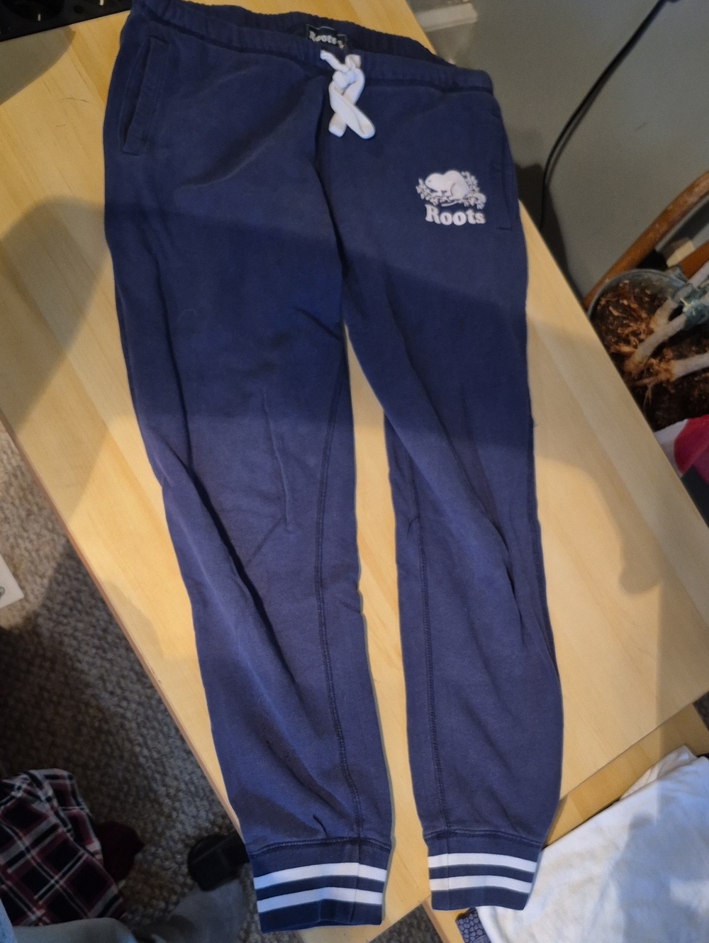 Roots Navy Blue Joggers with White Drawstring & Stripe Cuffs